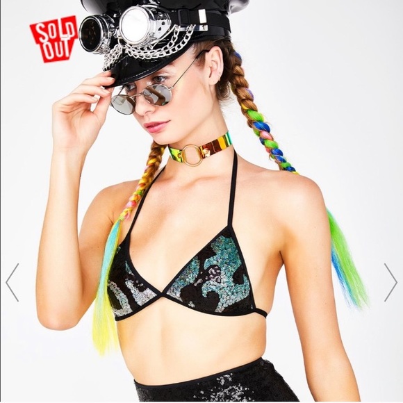 Go Guy Fire Flame Bra Bralette Burning man sequin - Picture 2 of 5